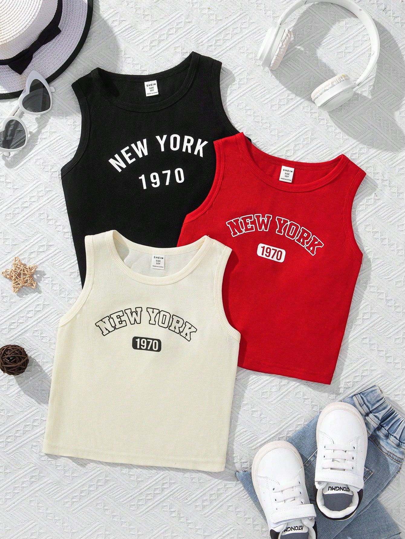 prążkowany top bez rękawów new york nadruk 3-pack