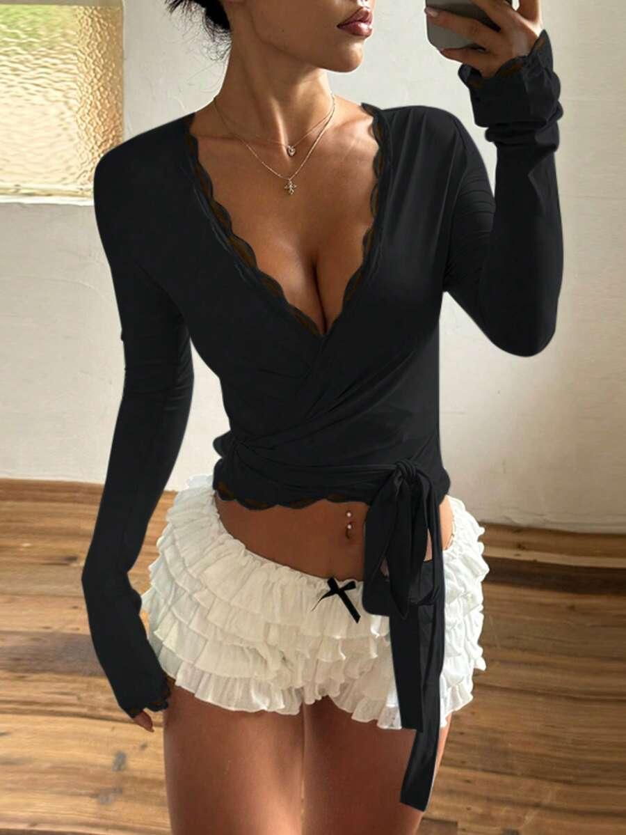 czarna bluzka wiązanie
