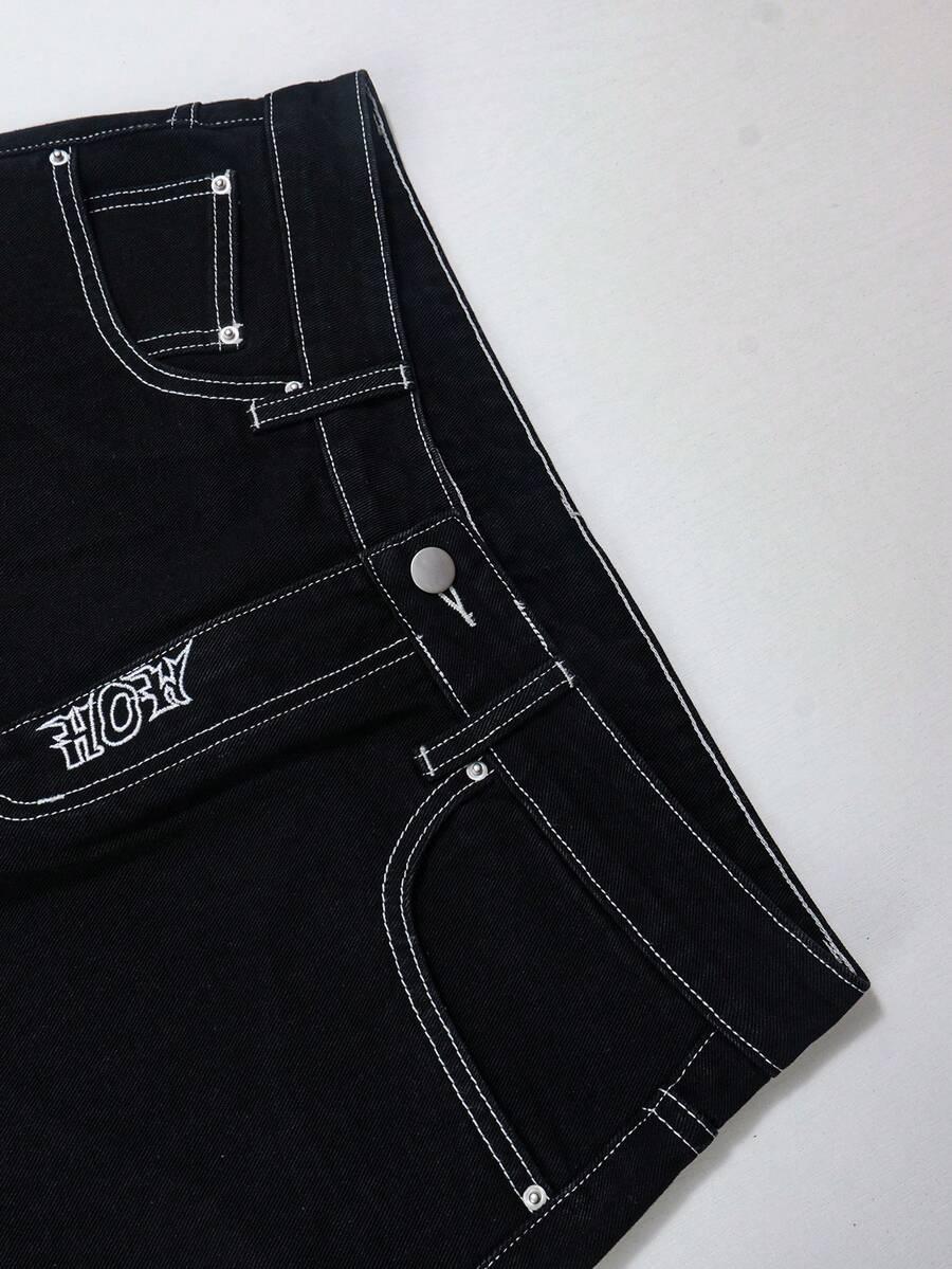 czarne spodnie jeans print