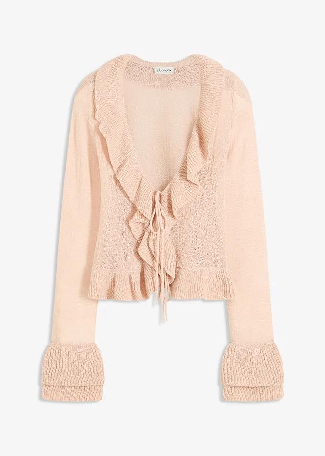 SWETER WIĄZANY Z FALBANAMI