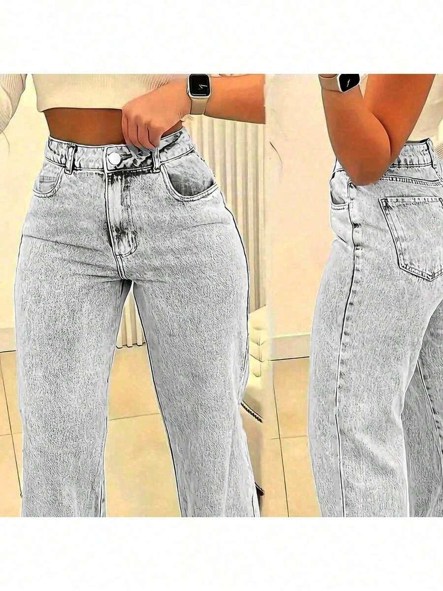 szare proste jeansy