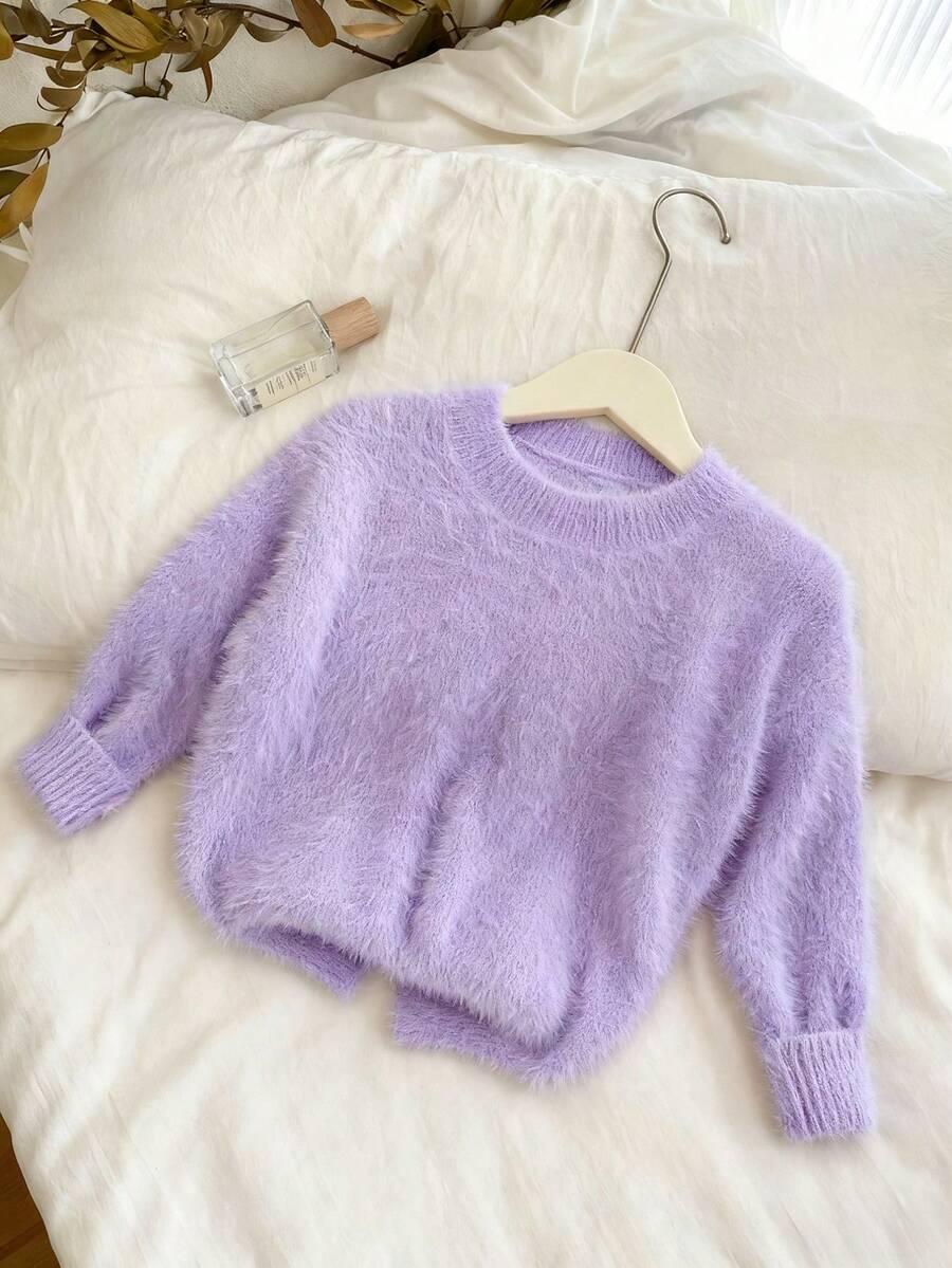 fioletowy sweter okrągły dekolt