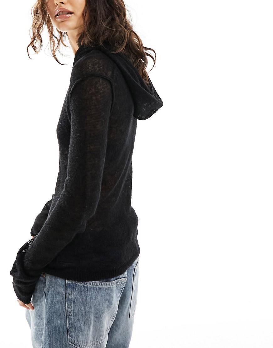czarny sweter z kapturem długi rękaw wełna