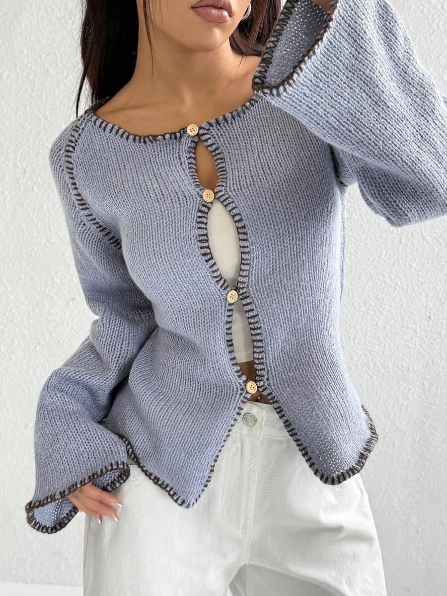 sweter guziki dzianina