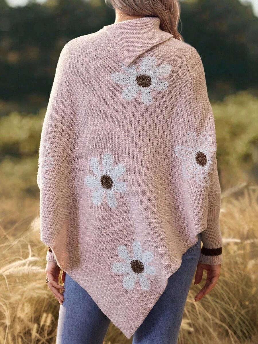 różowy sweter wzór kwiaty