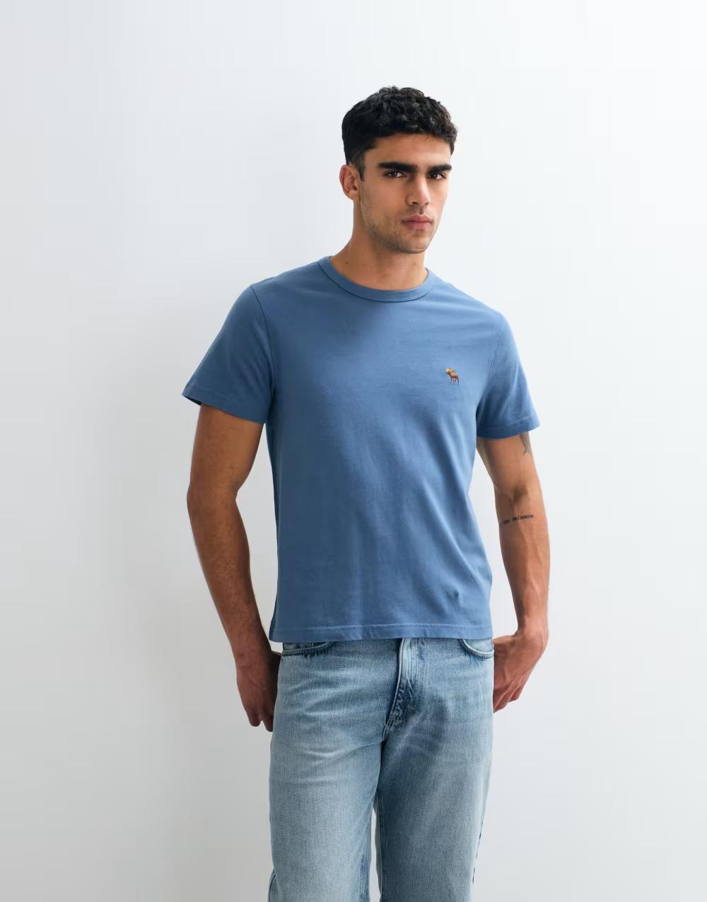 niebieski bawełniany t-shirt haft