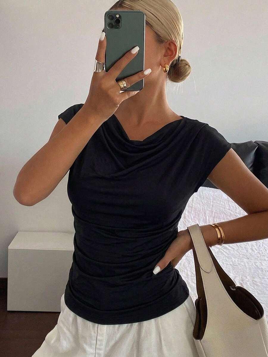 czarny TOP KRÓTKI RĘKAW