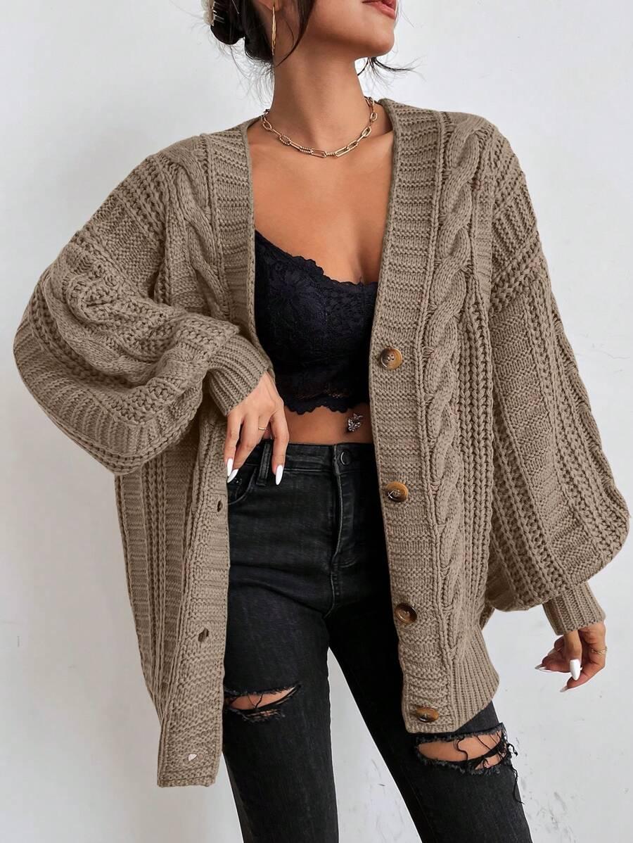 brązowy SWETER ROZPINANY