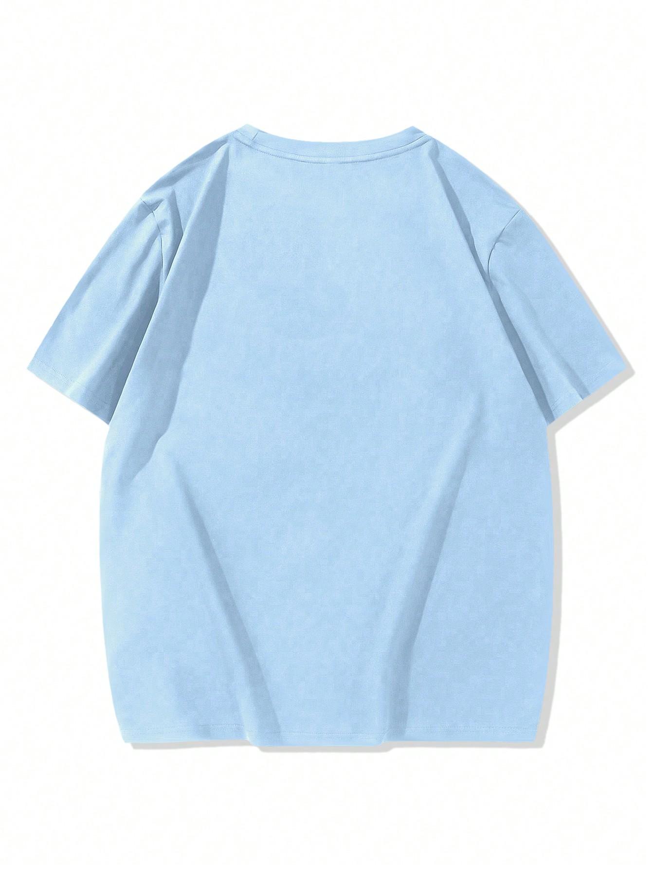 niebieski t-shirt okrągły dekolt 