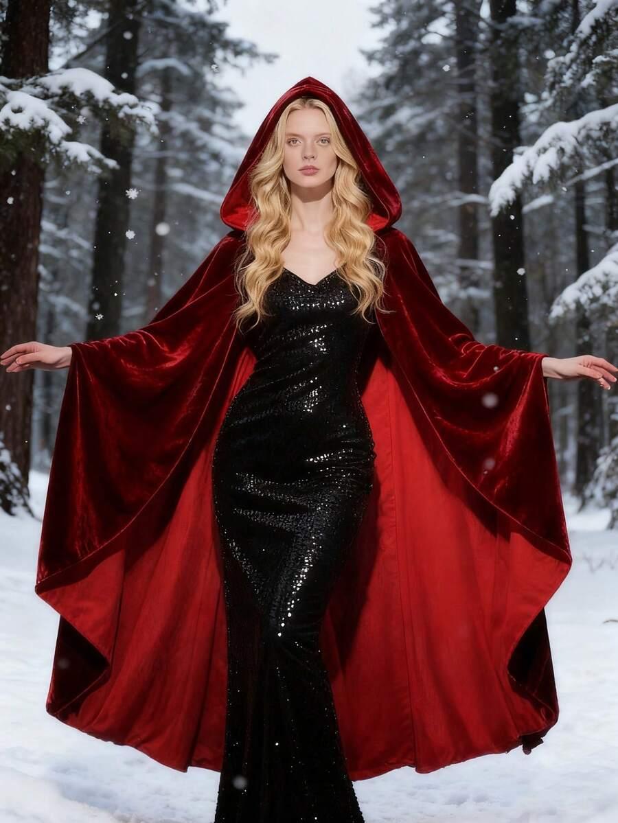 czerwona welurowa peleryna