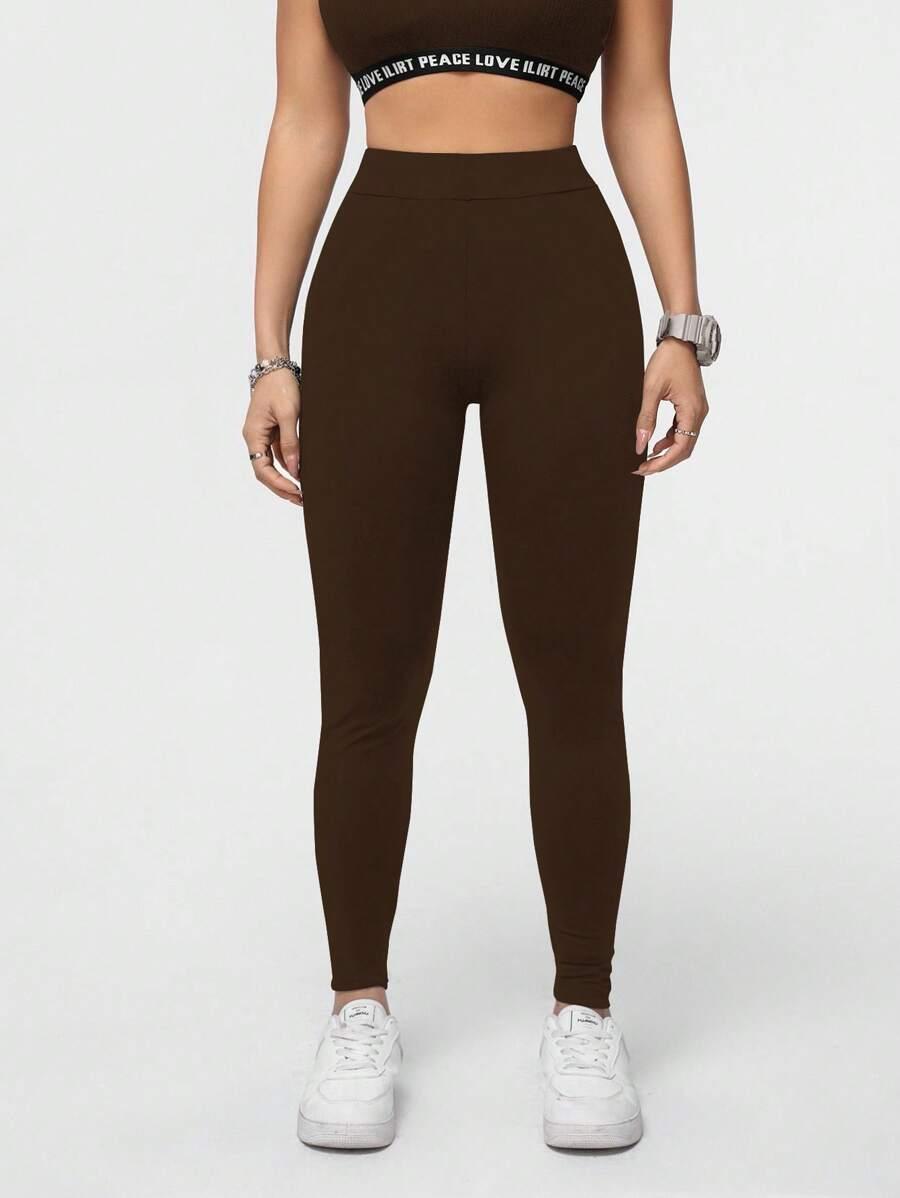 brązowe klasyczne legginsy