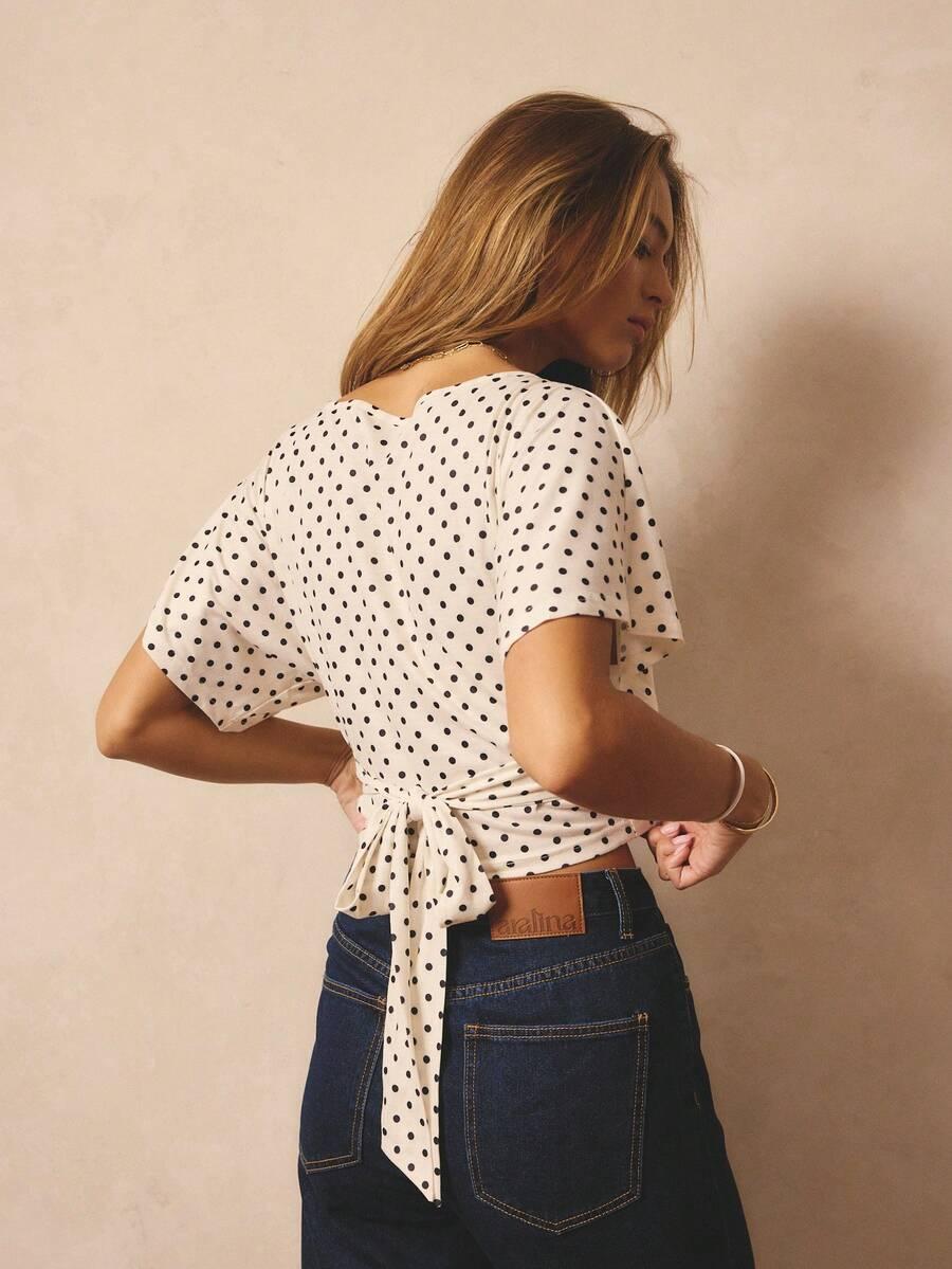 ELEGANCKI TOP W GROSZKI Z WIĄZANIEM