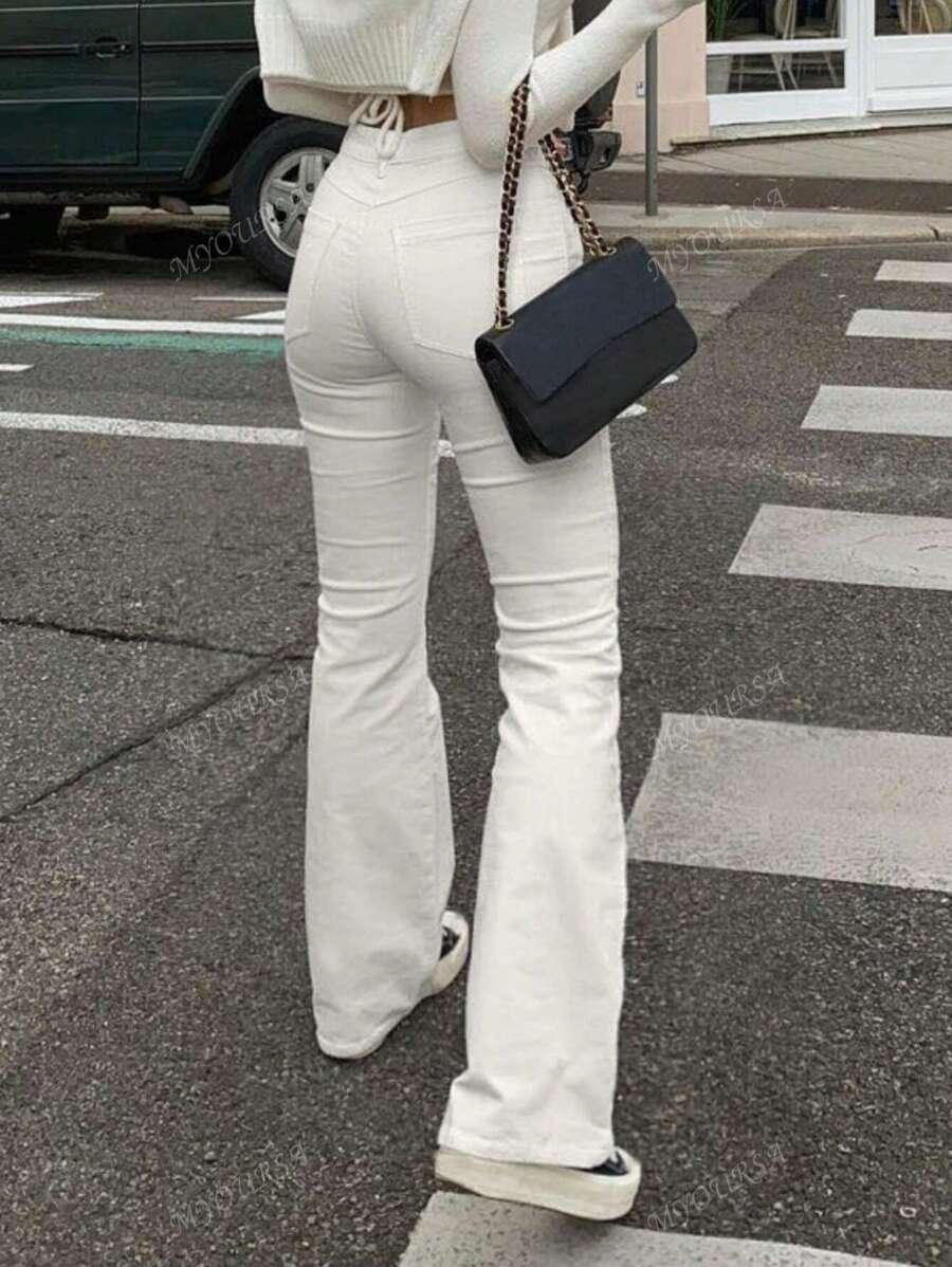 BIAŁE JEANSY WYSOKI STAN 
