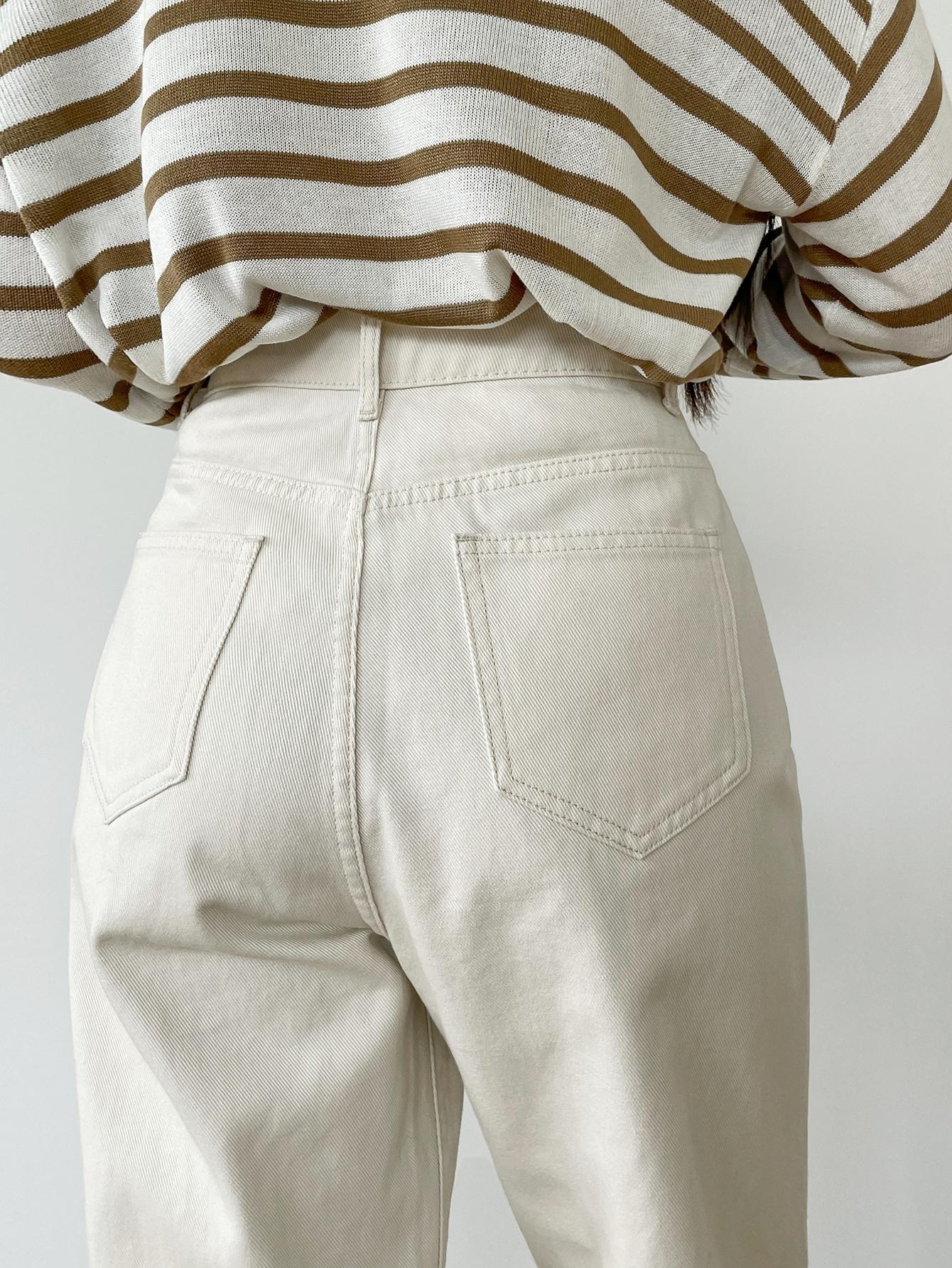 KREMOWE SPODNIE JEANS KIESZENIE