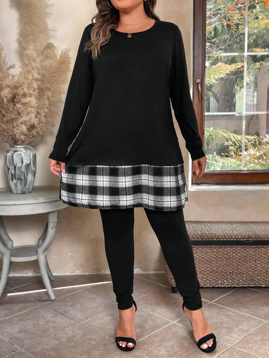 KOMPLET LEGGINSY BLUZKA WZÓR KRATKA