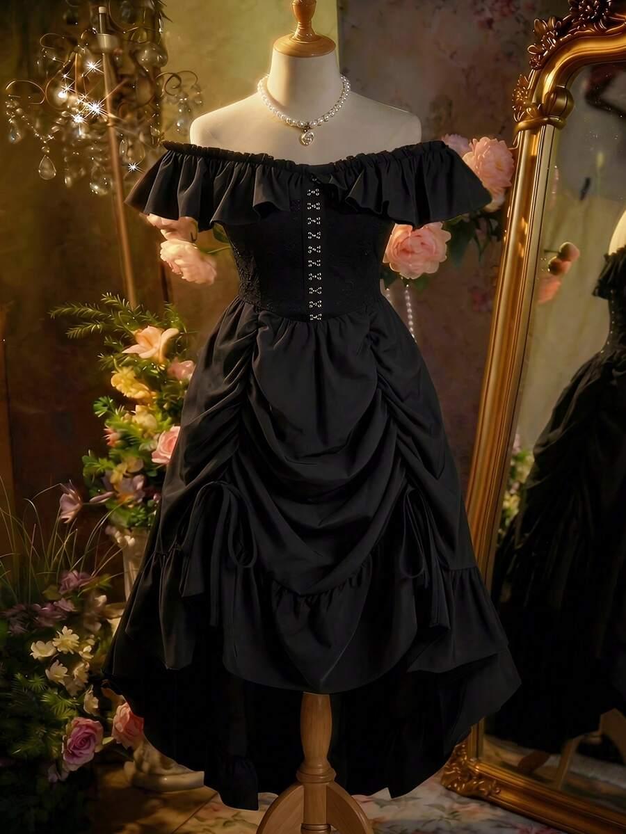 CZARNA SUKIENKA FALBANA