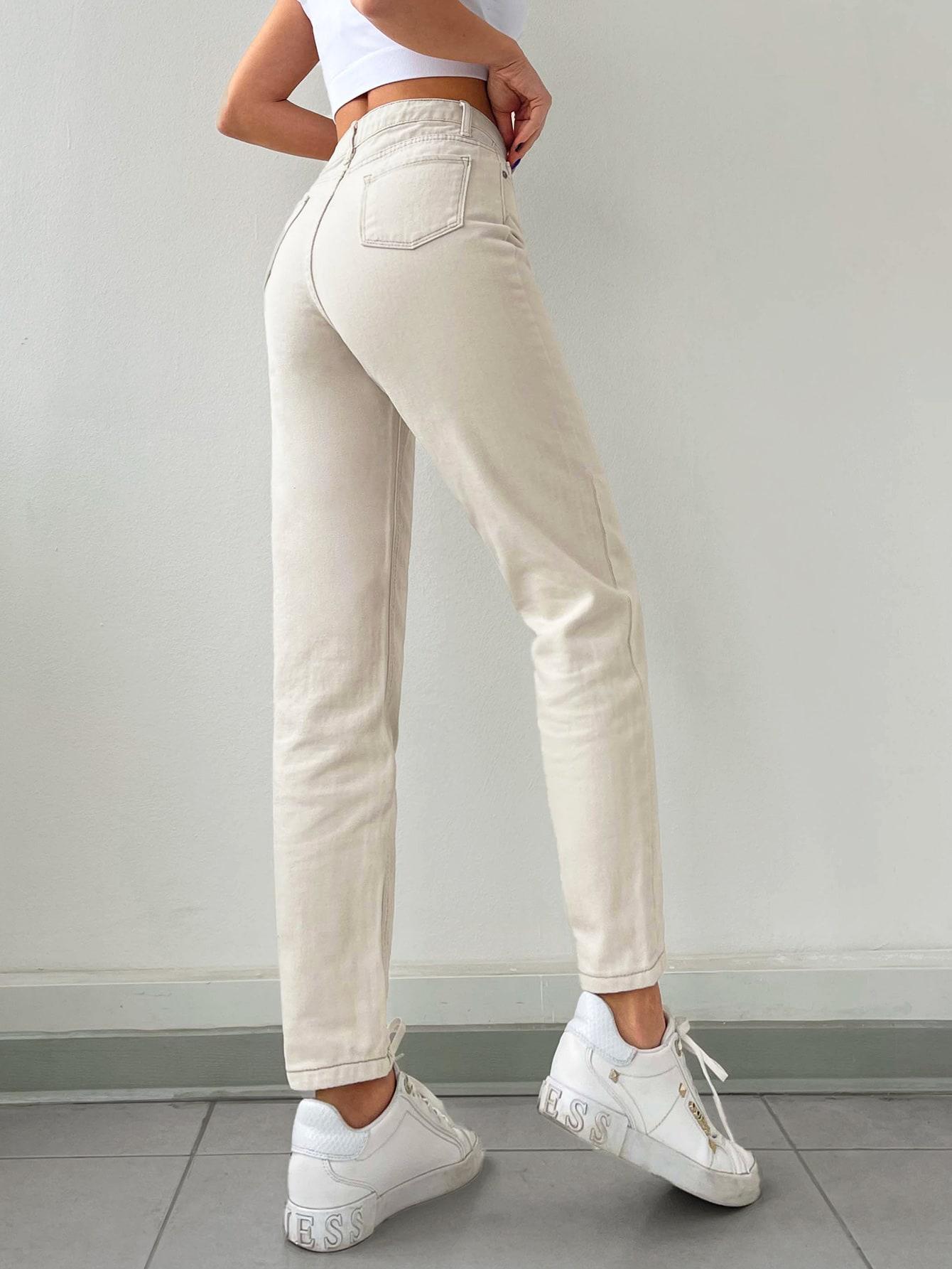 KREMOWE SPODNIE JEANS