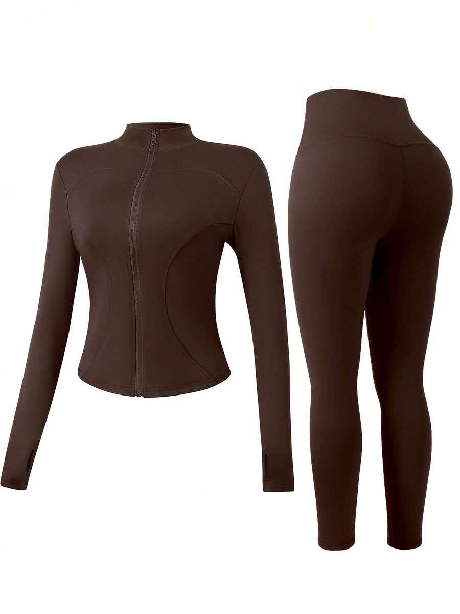 SPORTOWY BRĄZOWY KOMPLET BLUZA LEGGINSY