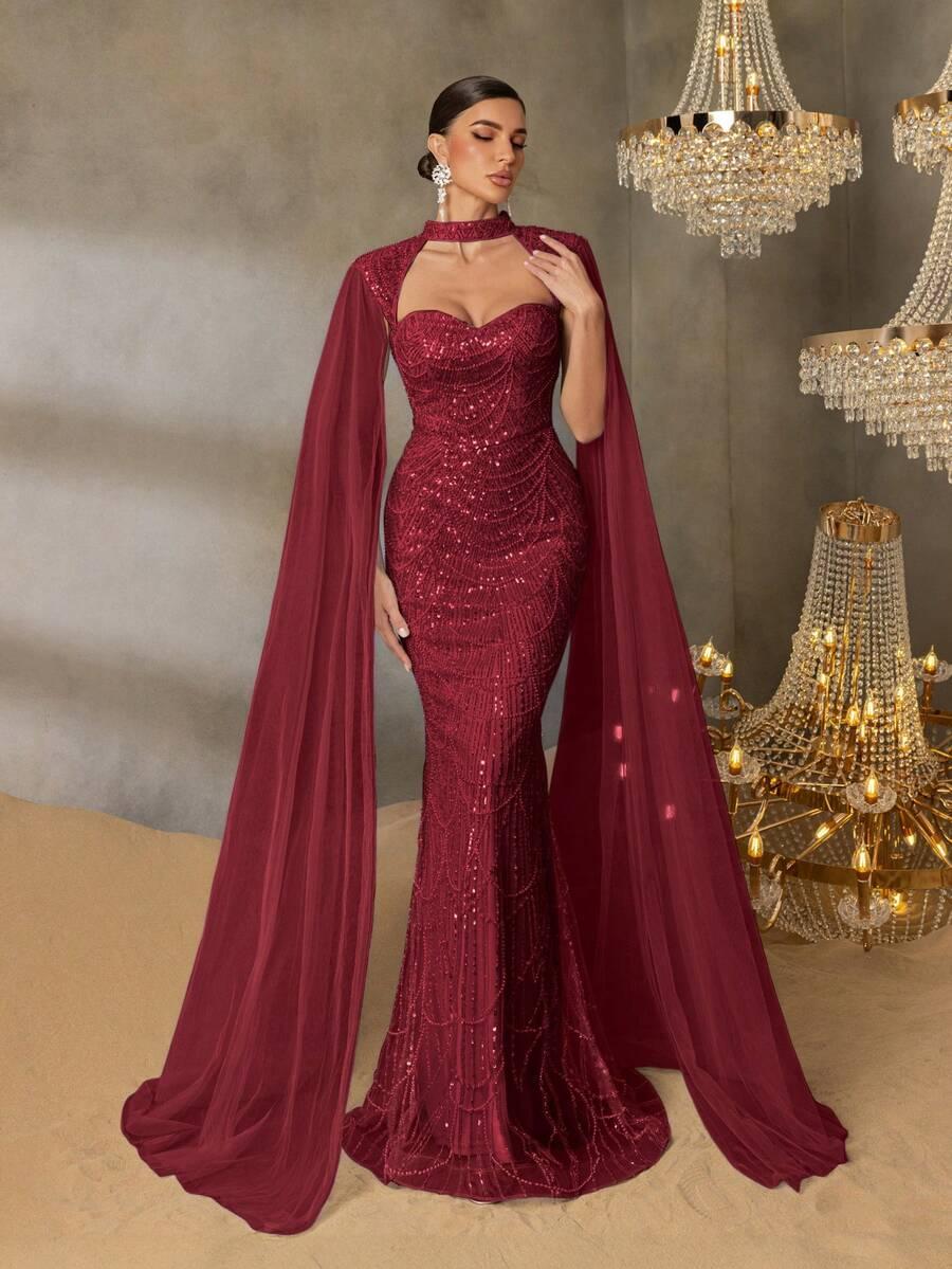 CZERWONA MAXI SUKIENKA CEKINY