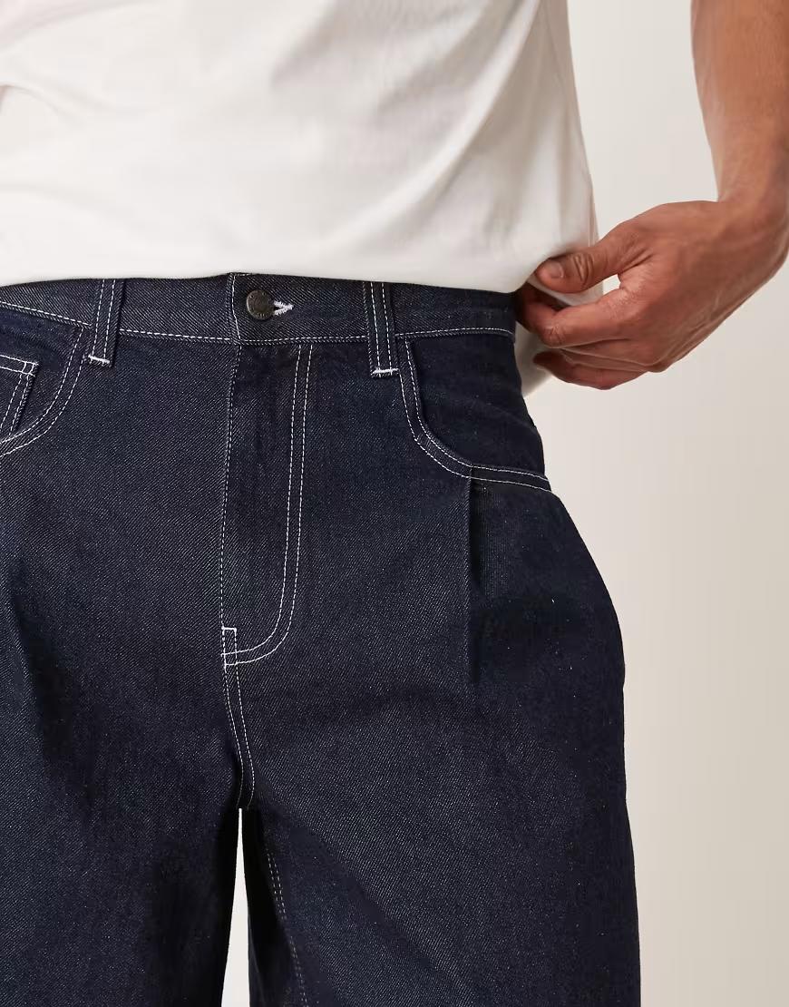 GRANATOWE SPODENKI JEANS ZAMEK KIESZENIE 