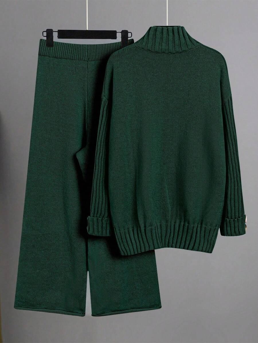 ZIELONY KOMPLET SWETER SPODNIE 