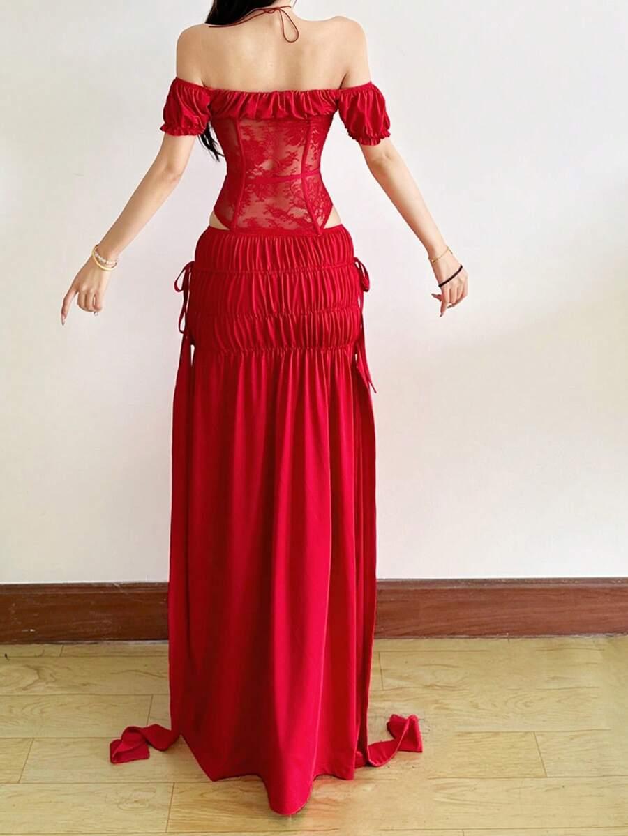 czerwony gorsetowy top