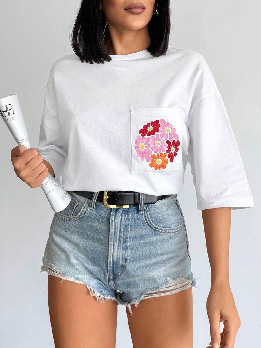 BIAŁY T-SHIRT HAFT