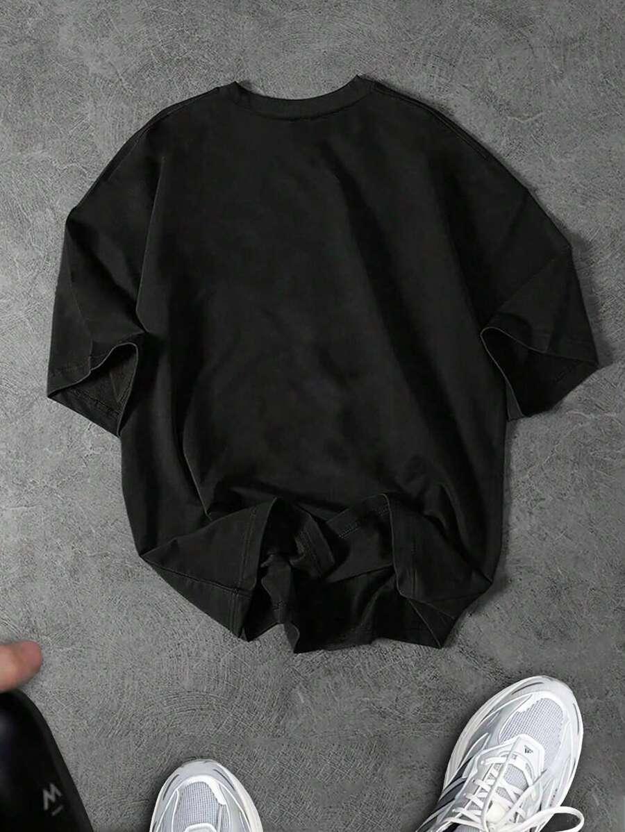 CZARNY T-SHIRT OKRĄGŁY DEKOLT 