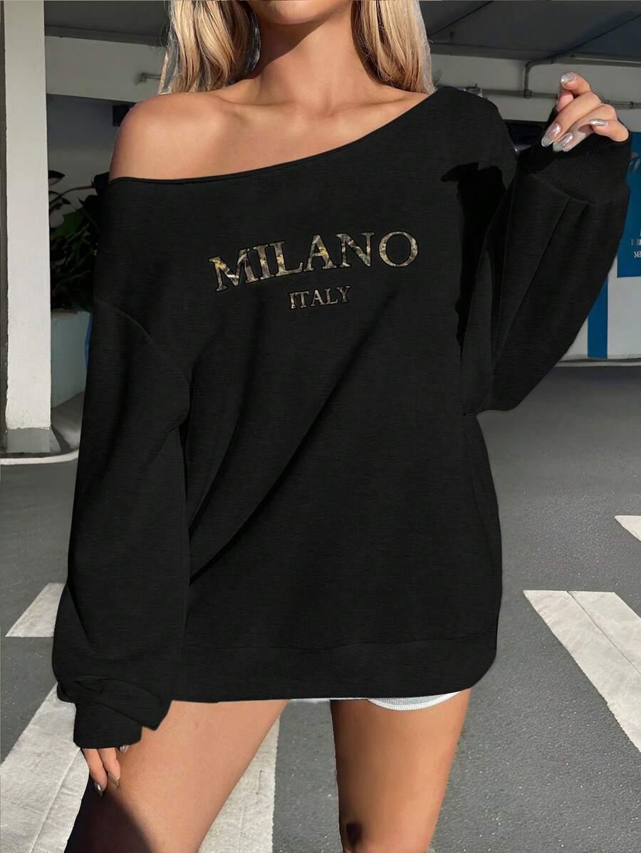 czarna bluza napis milano italy
