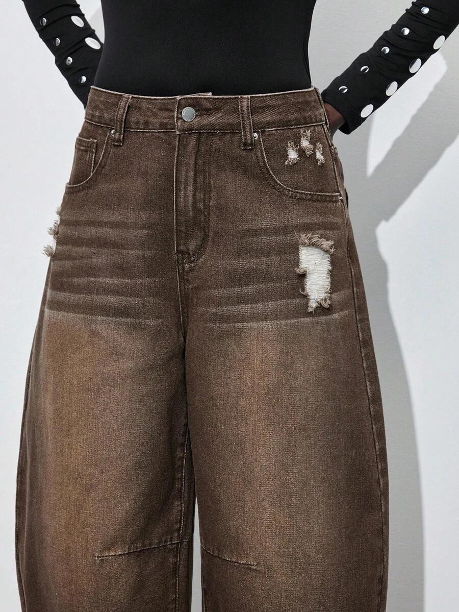 BRĄZOWE SPODNIE JEANS