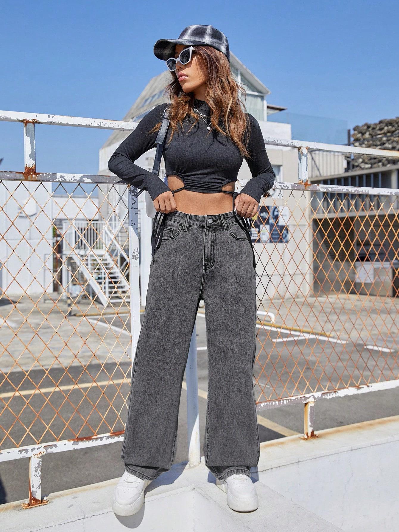 SZARE JEANSY WYSOKI STAN