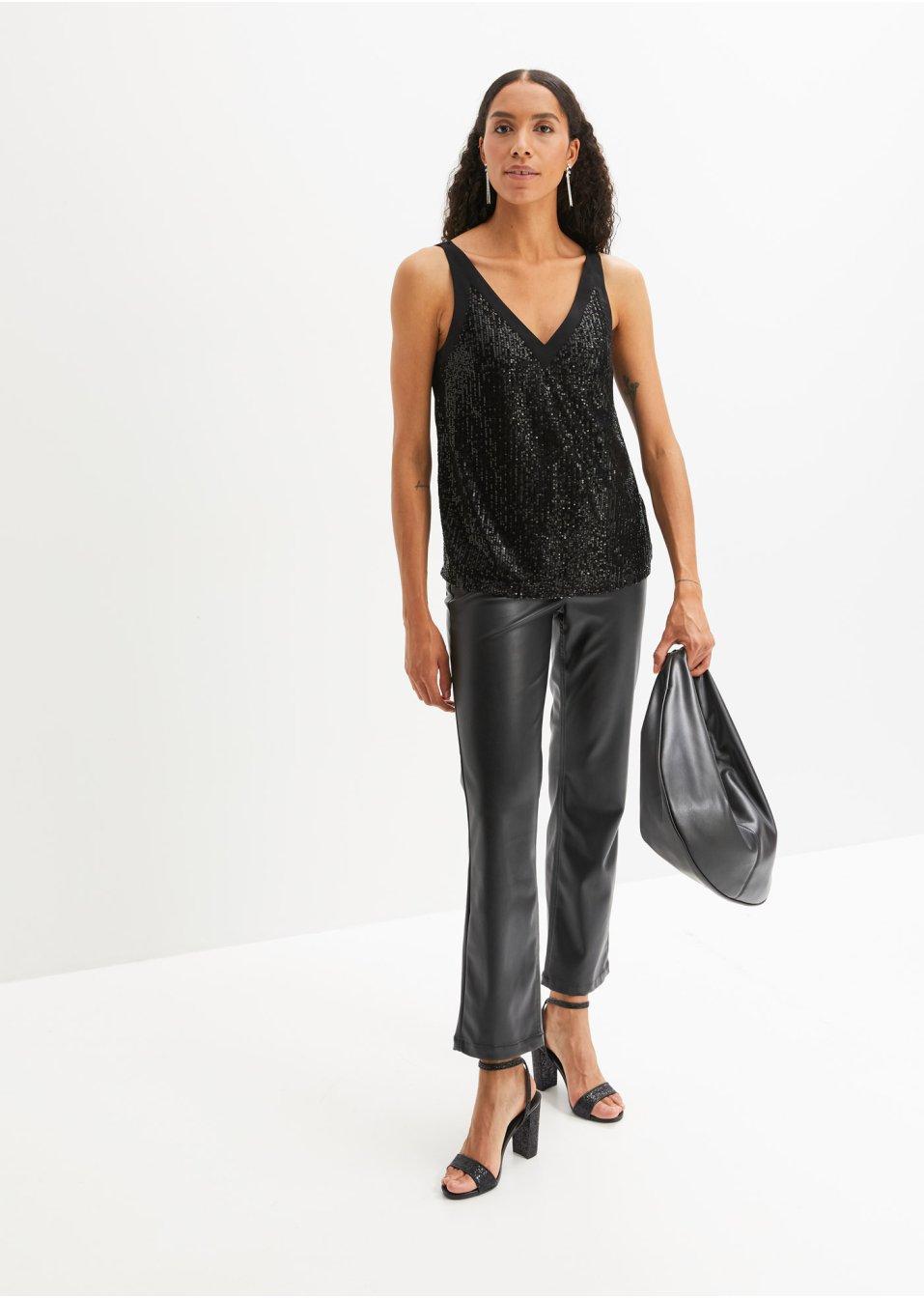 czarny top v neck cekiny