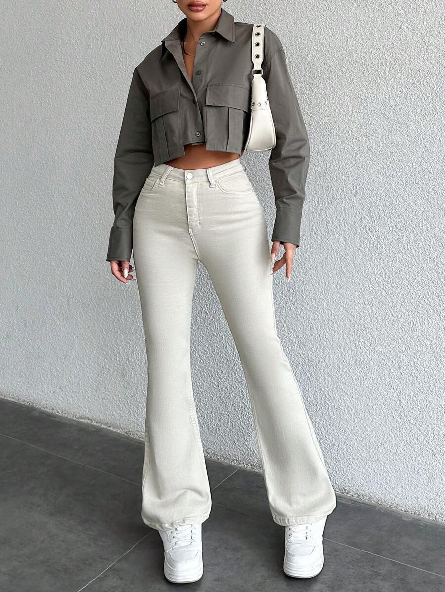 SPODNIE JEANS DZWONY WYSOKI STAN