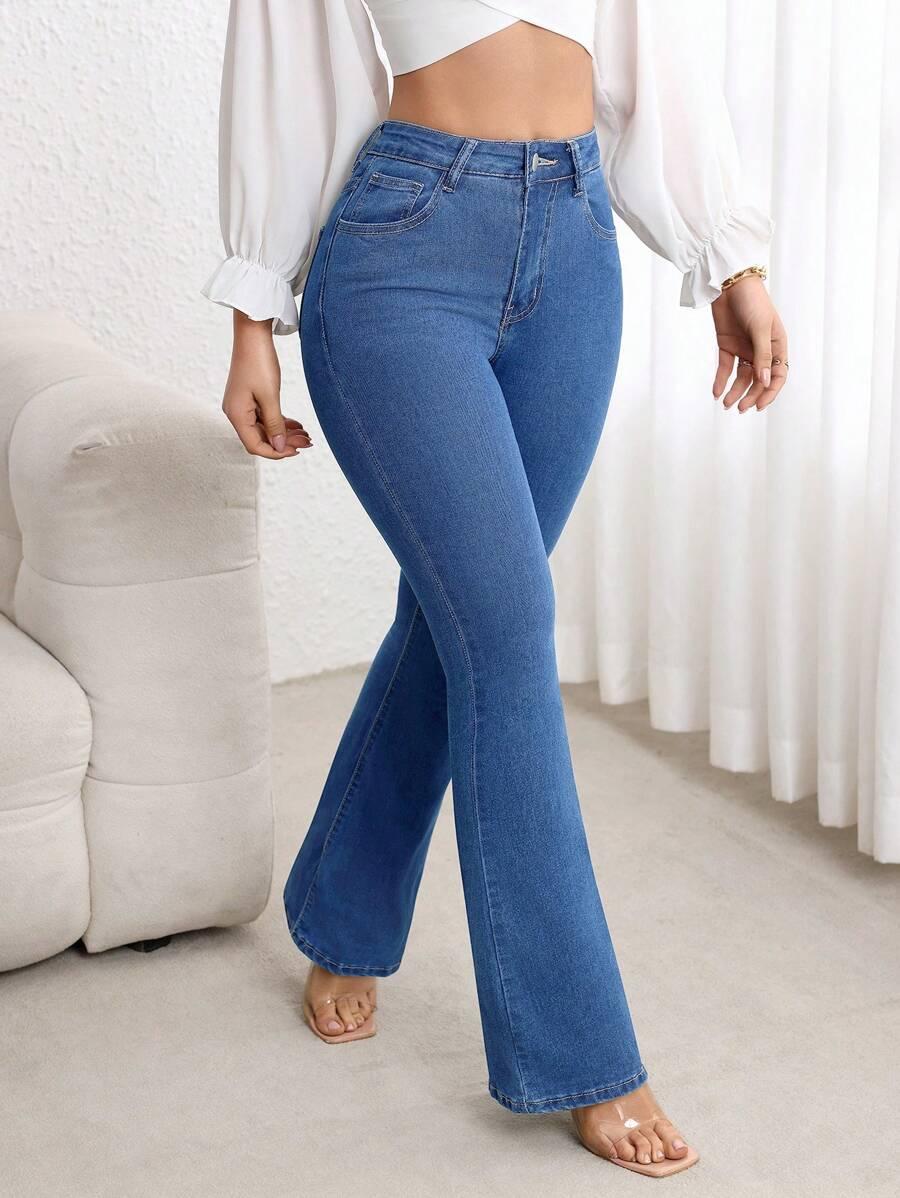 spodnie dzwony jeans wysoki stan