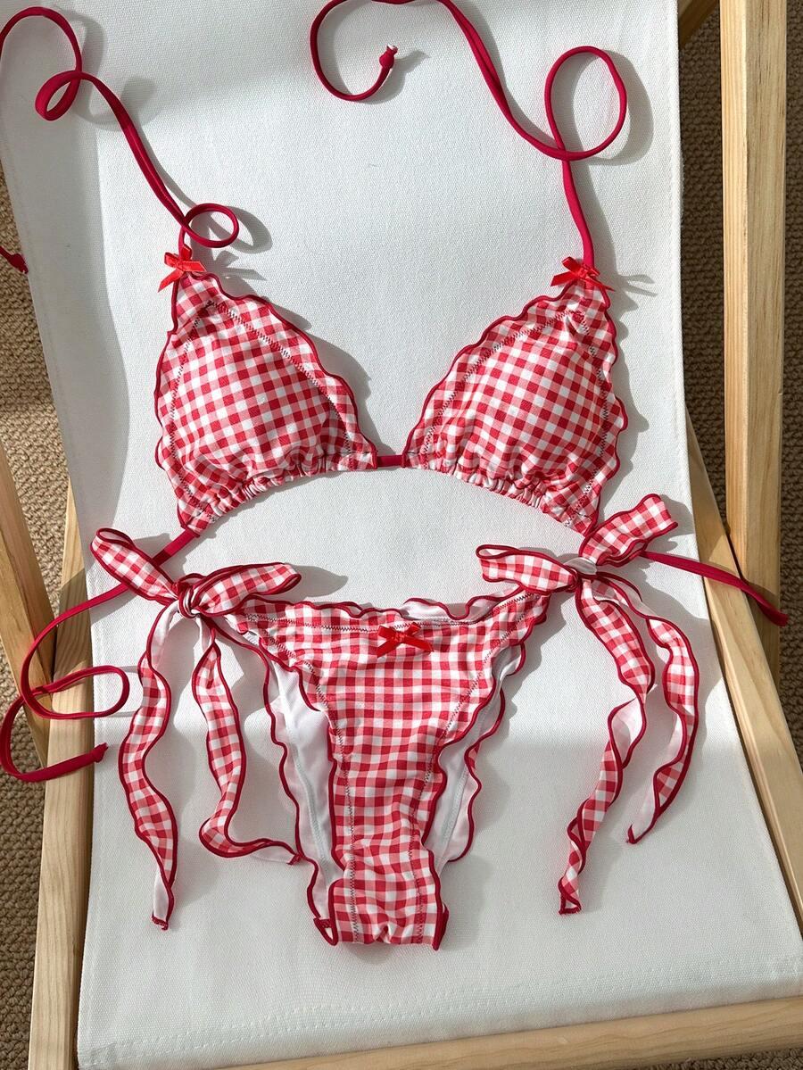 komplet bikini wzór kratka