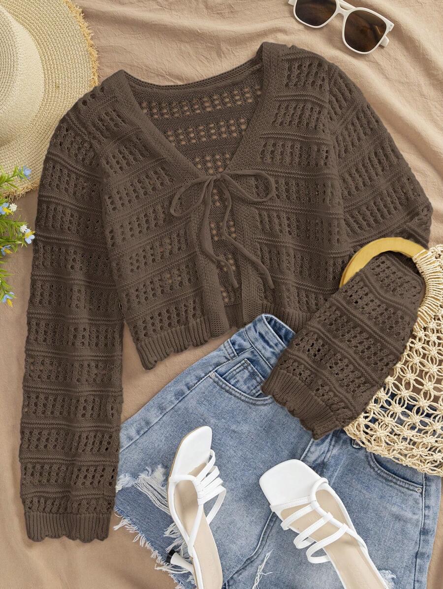 BRĄZOWY SWETER WIĄZANIE