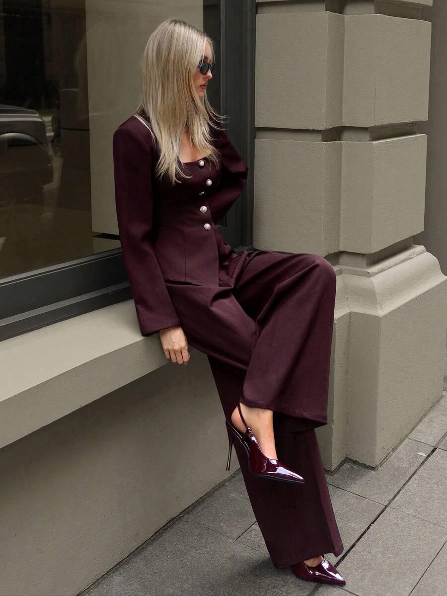 eleganckie bordowe spodnie