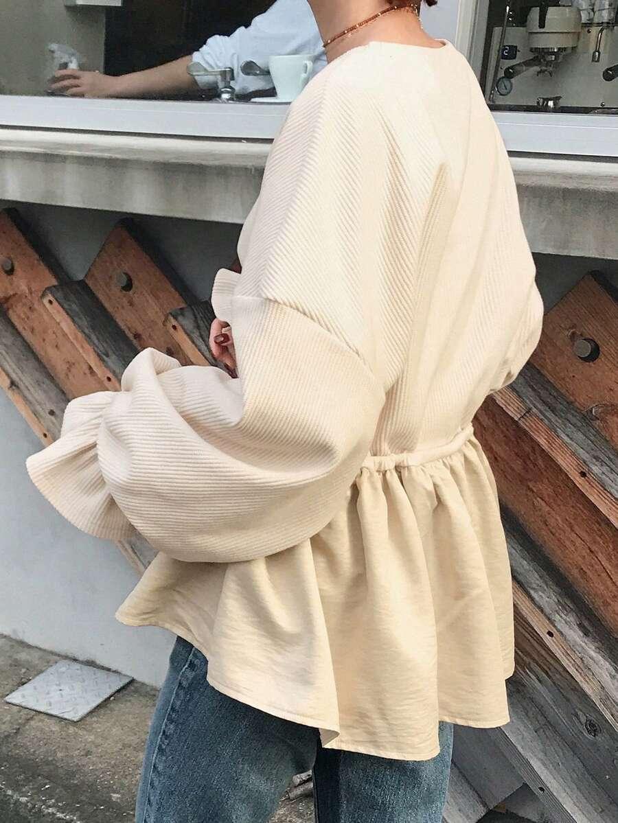 BEŻOWY SWETER OKRĄGŁY DEKOLT 