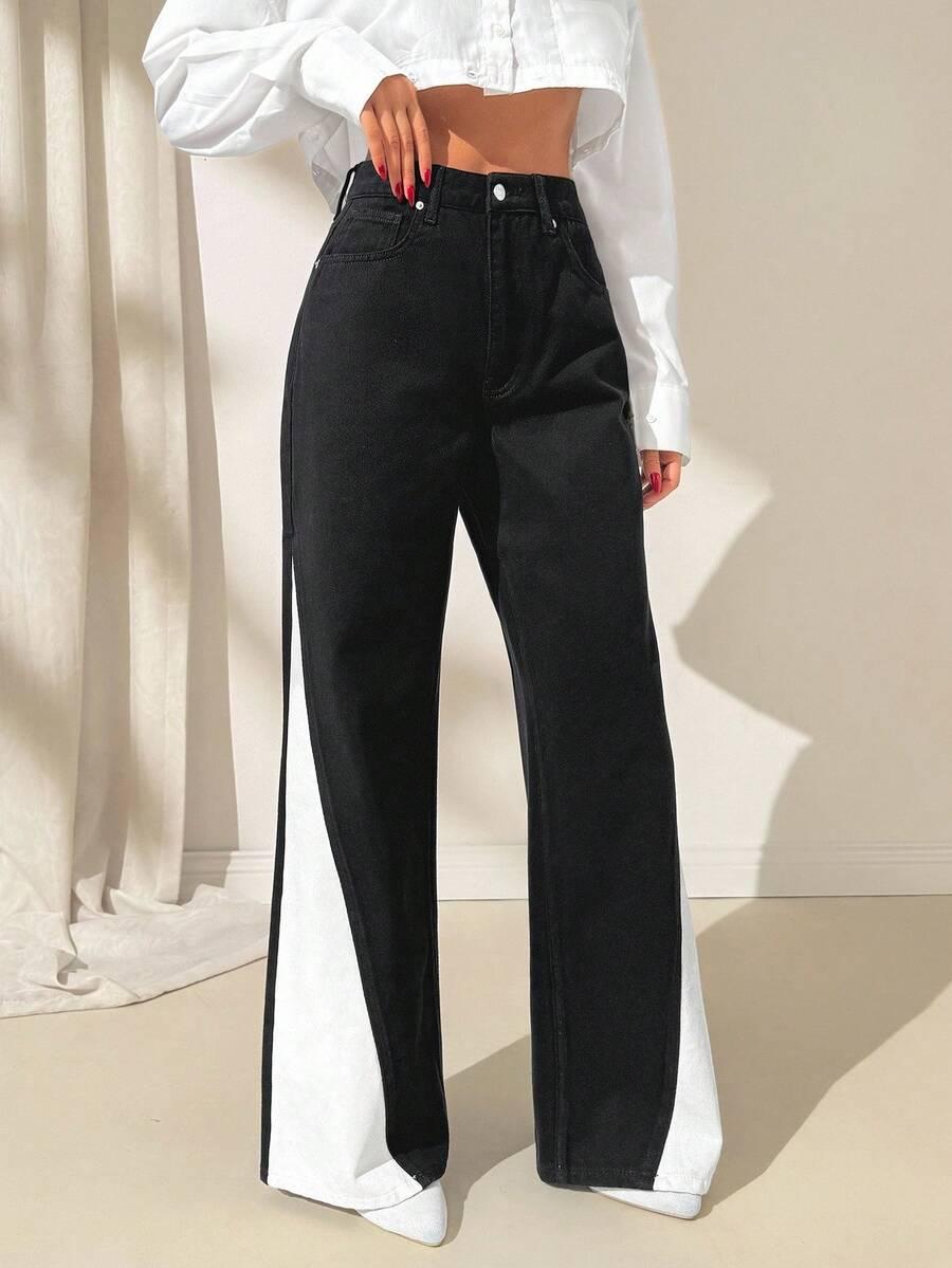 CZARNE SPODNIE JEANS KONTRAST