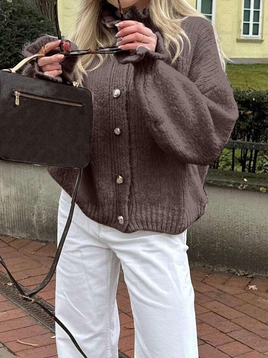 BRĄZOWY ROZPINANY SWETER 