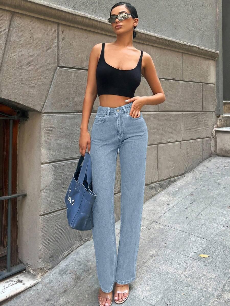 NIEBIESKIE SPODNIE JEANS PROSTA NOGAWKA 