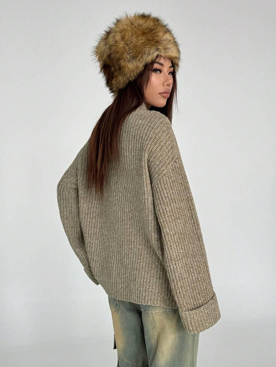 ELEGANT SWETER DAMSKI - LUŹNY DŁUGI RĘKAW LEJĄCY DEKOLT 
