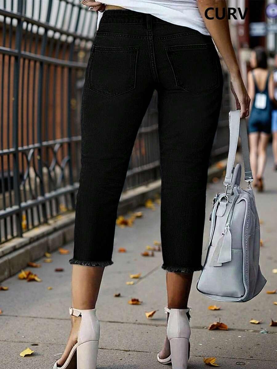 czarne spodnie jeans nogawka 3/4