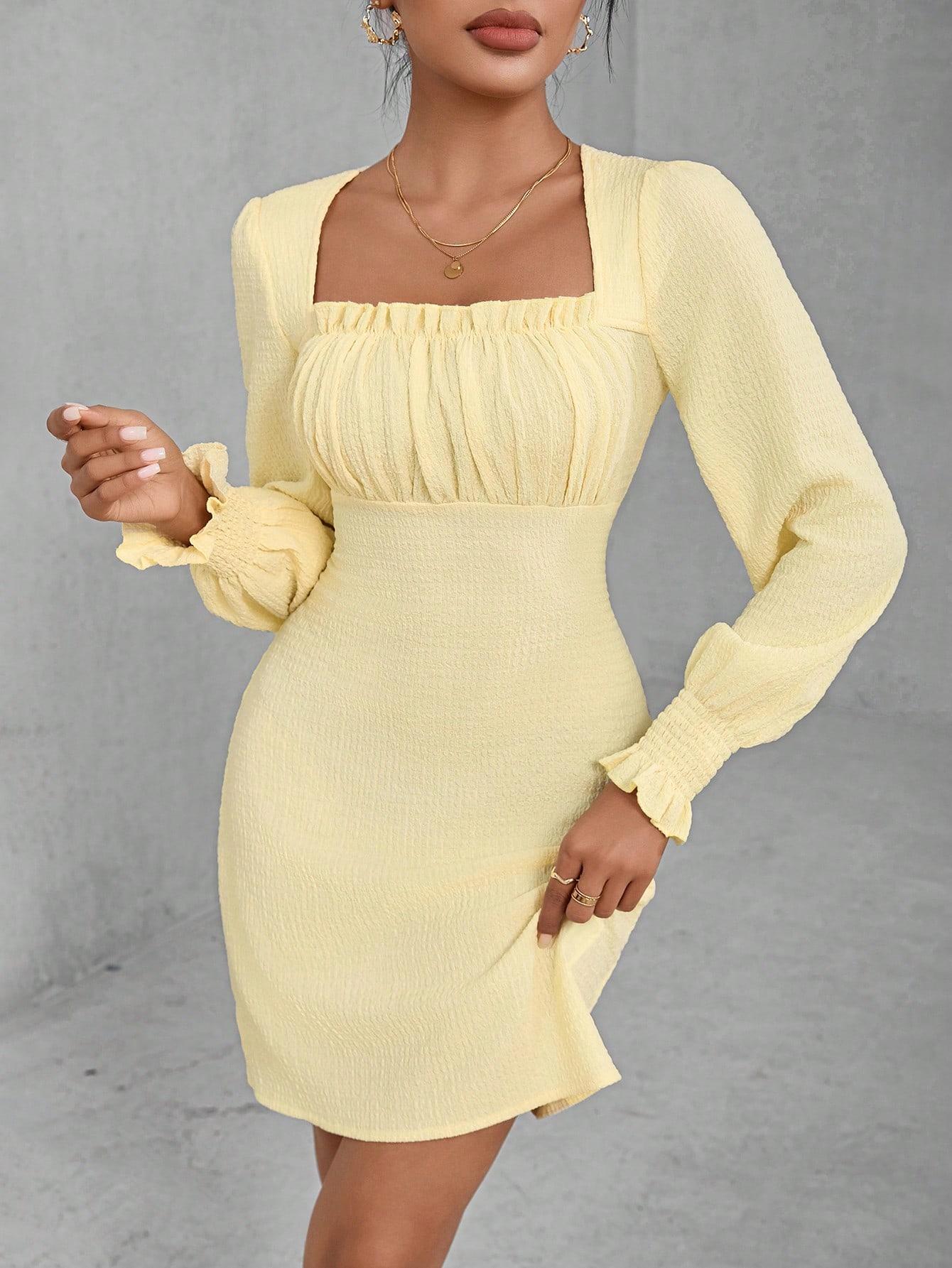 żółta mini sukienka długi rękaw