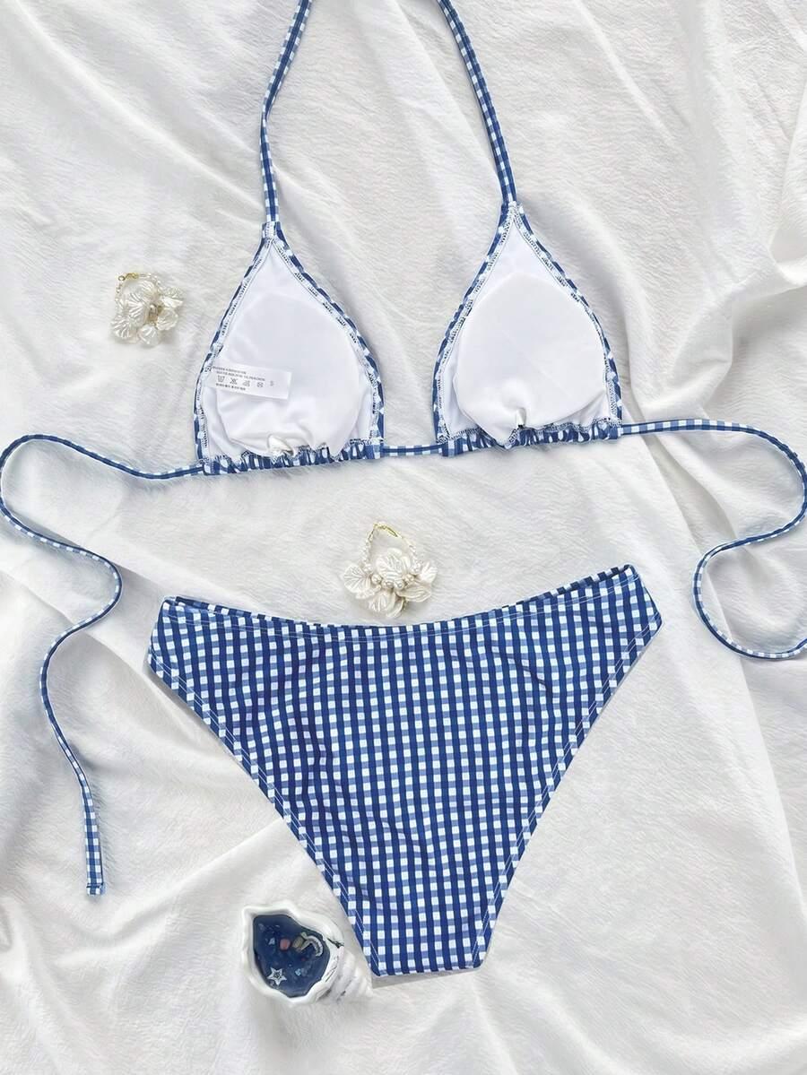 komplet bikini wzór kratka