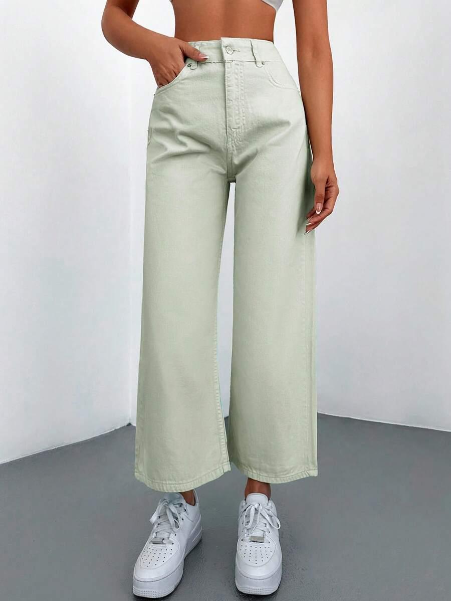 miętowe spodnie jeans wysoki stan