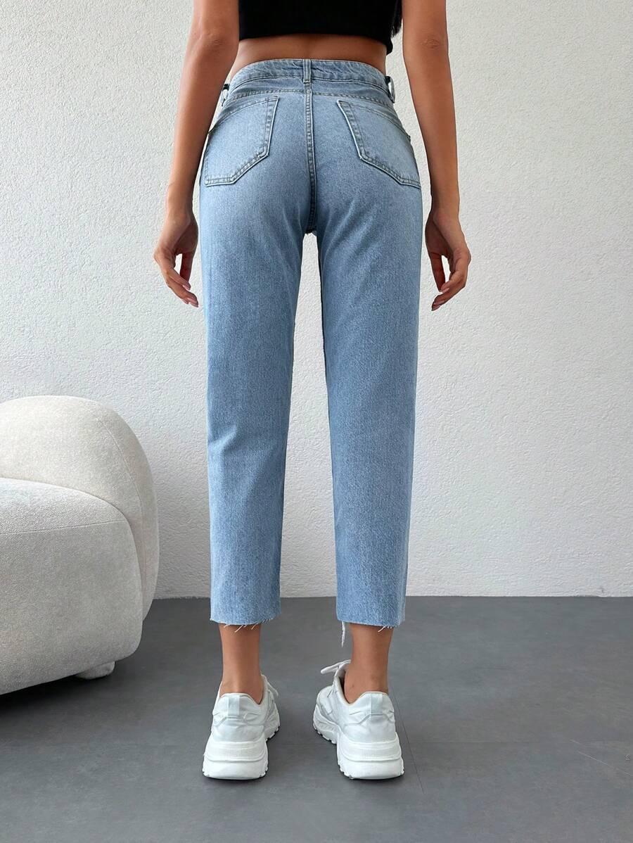 NIEBIESKIE SPODNIE MOM JEANS PRZETARCIA