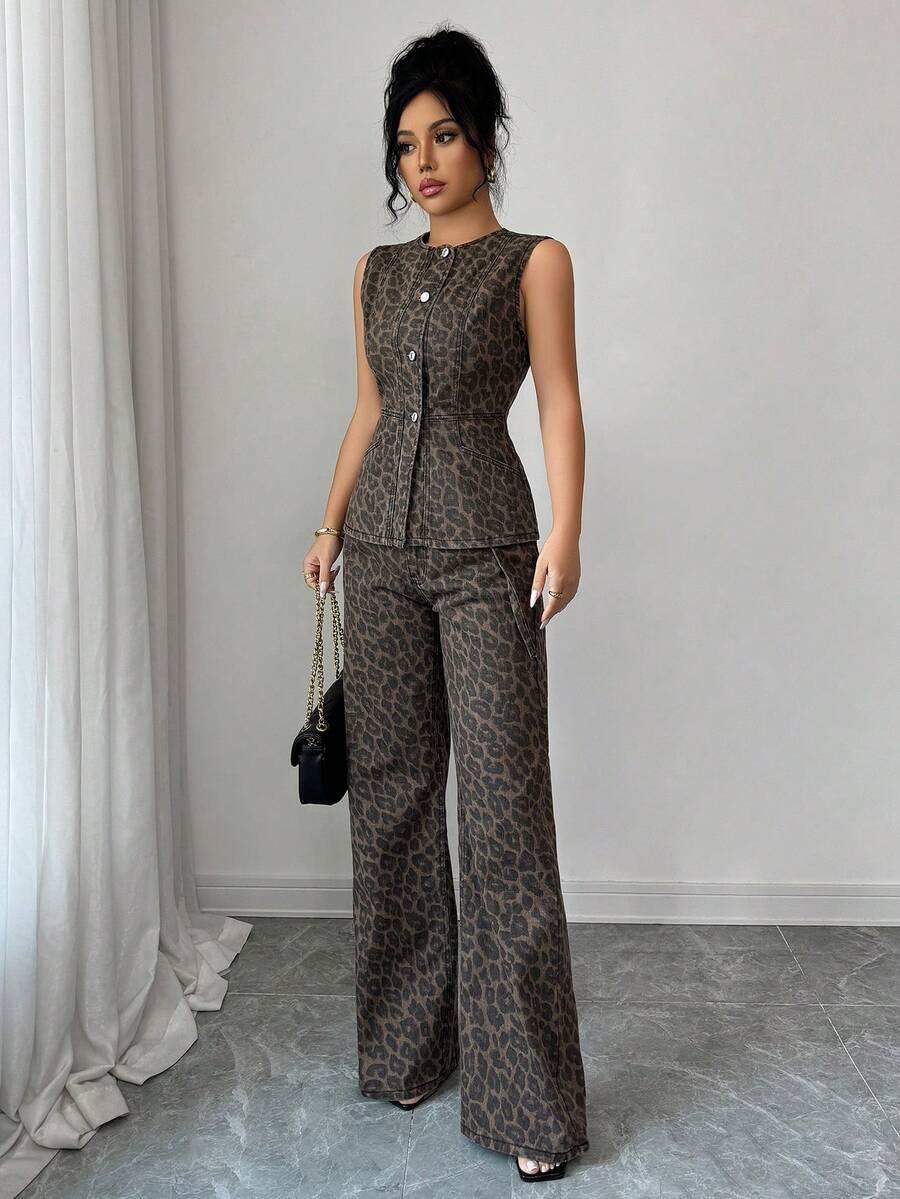kamizelka jeans animal print
