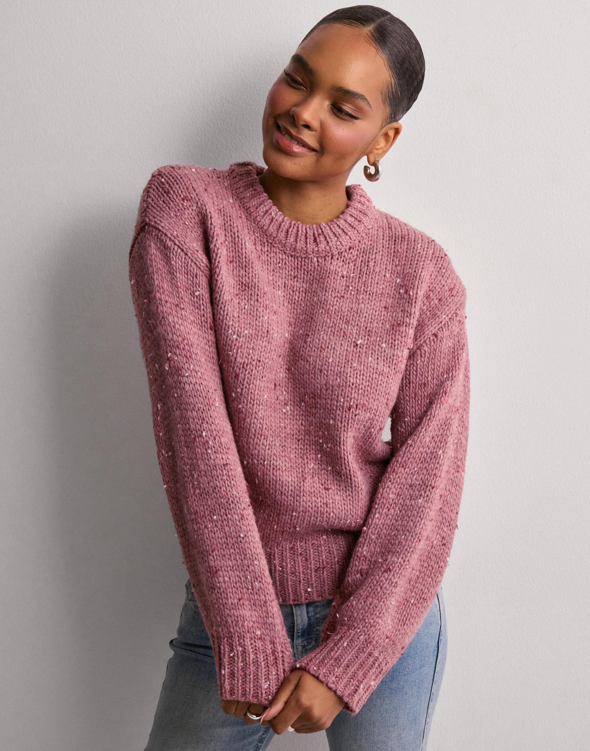 RÓŻOWY SWETER Z DOMIESZKĄ WEŁNY