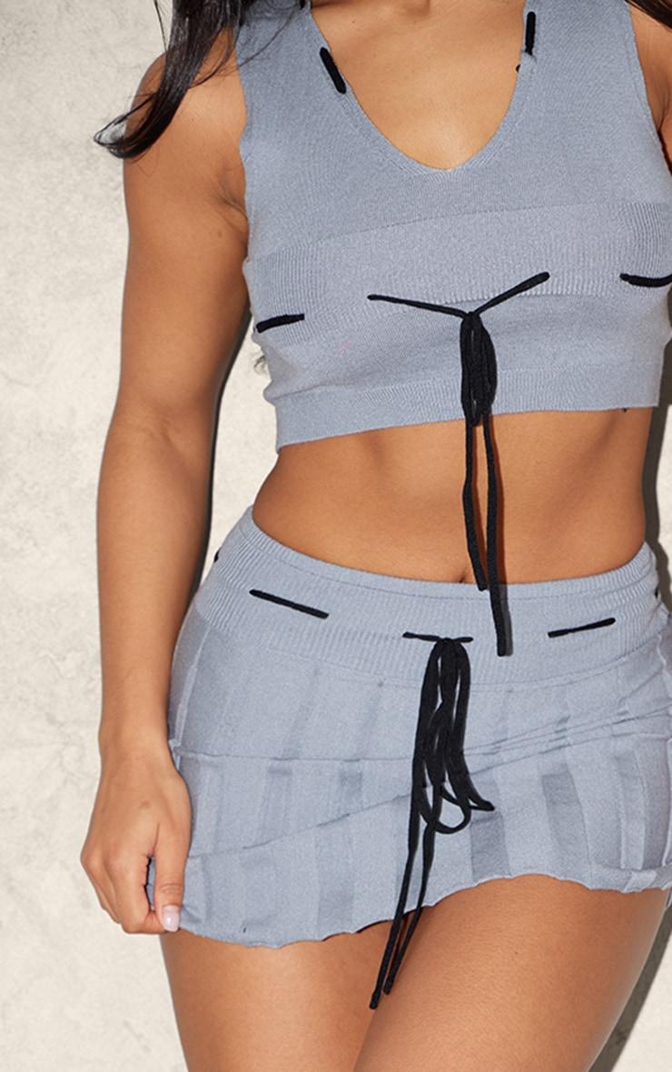 dzianinowy szary crop top wiązanie